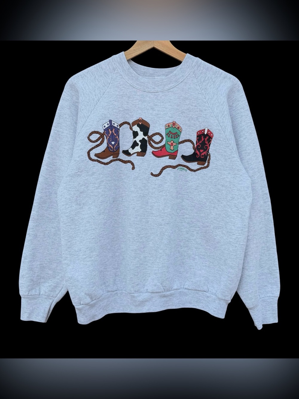 Vintage 90s Cowboy Boots Crewneck Sweatshirt Gray Size M/L Western USA